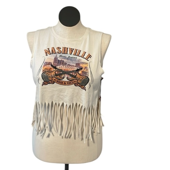 recycled threads Tops - Recycled threads top Nashville music festival cream fringe crop top large new